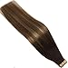 GOO GOO Tape in Hair Extensions Ombre Dark Brown to Light Brown and Ash Blonde Remy Human Hair Extensions Tape in Natural Hair Straight 50g 20pcs 16inch