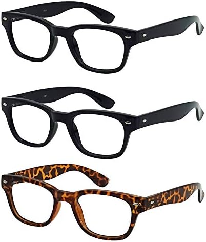 Reading Glasses Set of 3 with Spring Hinge Readers for Comfort fit Men and Women - Choose Your Magnification (Black and Tortoise Brown, 2.00 Strength)