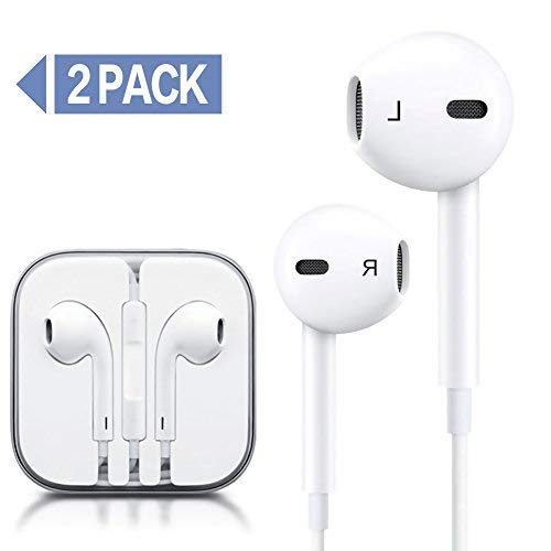 2-Pack Premium Earphones/Earbuds/Headphones with Stereo Mic&Remote Control for iPhone iPad iPod Samsung Galaxy and More Android Smartphones Compatible with 3.5 mm Headphone White