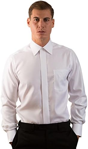 Ilmio Italy Men's Classic Fit Fly Front French Cuff Non Iron Dress Shirt 21 - 6/7 White
