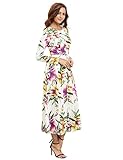 Floerns Women's Long Sleeve Flower Floral Pleated Party Cocktail Maxi Dress