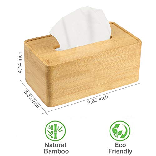 jocabo Bamboo Tissue Box Cover Rectangular Tissue Organizer Holders Napkin Storage Case Paper Stand Dispenser for Home Office Desks,Bathroom,Bedroom