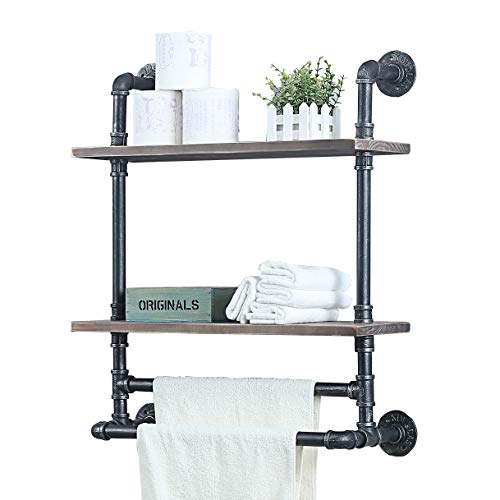 Womio Industrial Pipe Bathroom Shelves Wall Mounted with 2 Towel Bar