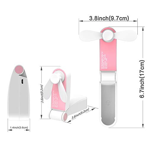 Skoloo Mini Handheld Fan, Electric Quiet Personal Battery Operated Fan, Mini Fan USB Rechargeable, Folding Hand Fans Portable Fan for School & Office, 2 Modes, Pink