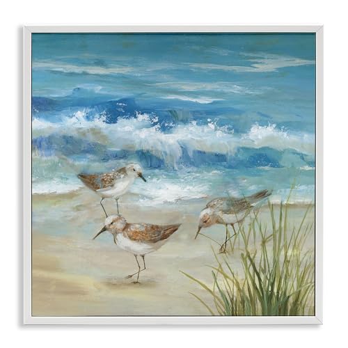 Stupell Industries Beach Sandpiper Gathering White Framed Giclee Art design by…