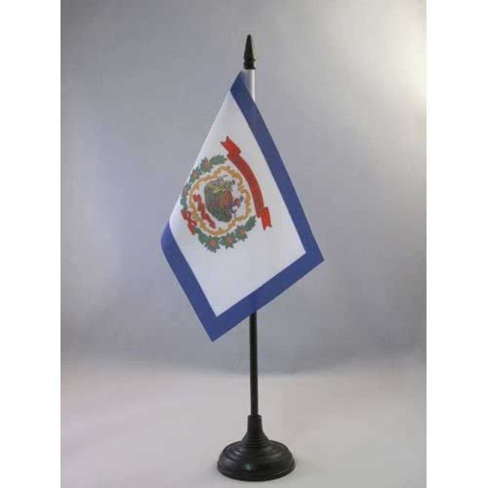 AZ FLAG - West Virginia Table Flag 4'' x 6'' - US state of West Virginia Office Mini Banner 100% Polyester 15 x 10 cm - Mini Desk Flag with 10'' Pole and Black Plastic Base