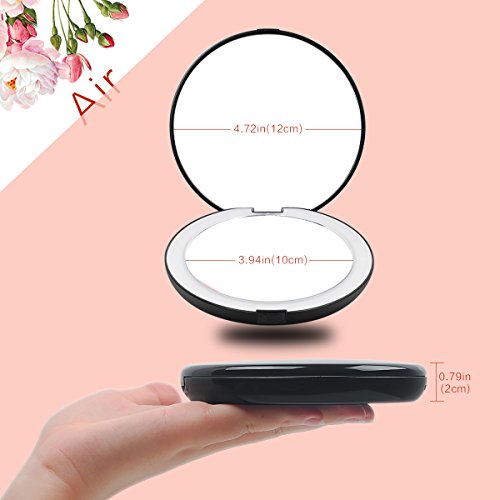 Lighted Travel Makeup Mirror, 1x/10x Magnifying Mirror, Handheld Folding Compact Mirror with LED Lights for Cosmetic, Camping, Personal Use and Travel