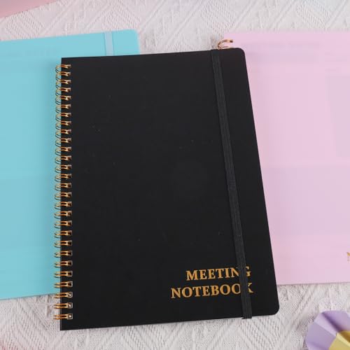 Koogel Meeting Notebook for Work, B5 Work Planner Notebook 7x10 Inch Hardcover Spiral Notebook Project Planner for Women Men Business Office Black