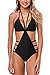 ALove Women Cut Out One Piece Swimsuit Halter Backless Bathing Suit Black Small