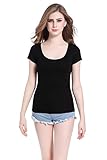 CnlanRow Women's Basic Solid Stretch Scoop Neck Short Sleeve T-Shirt Blouse