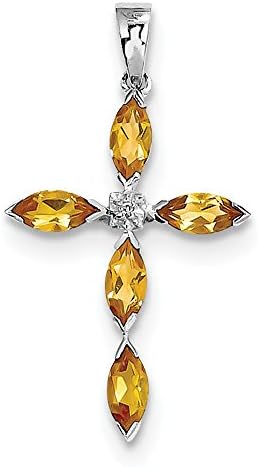 Sterling Silver Rhodium Citrine &amp; Diamond Cross Pendant