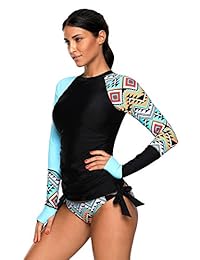 REKITA traje de baño tankini de manga larga con estampado de bloques de colores para dama