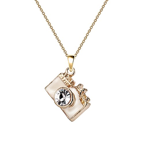 NC053 Cute White 3D Crystal Camera Charm Pendant Necklace