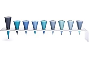 WORLD OF JUDAICA Yair Emanuel Anodized Aluminum Hanukkah Menorah with Blue & Turquoise Cones