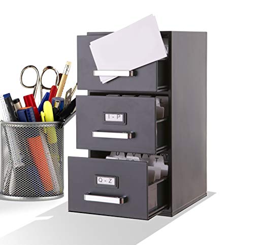 Mini File Cabinet Business Card Holder 3-Drawer (Certified Refurbished)