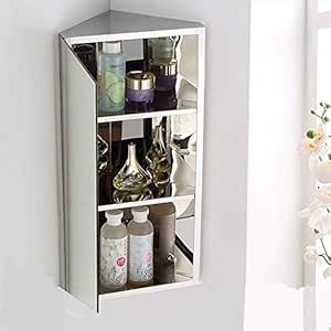 MGEU Armario de Acero Inoxidable con Espejo de Esquina, Almacenamiento