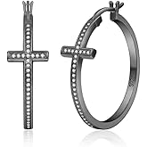 LOUMILEO Sterling Silver Cross Hoop Earrings for Women Hypoallergenic 14K Gold Plated Rhinestone Hoop Earrings for Momen Lightweight Silver Cross Earrings with Cubic Zirconia Jewelry Gifts 20/30/40MM