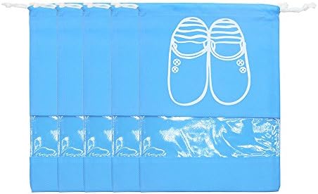 Tota Non-woven Shoe Bags Trip and luggage/seasonal Packing with Transparent Window with Draw String Bag (Large, Sky Blue)