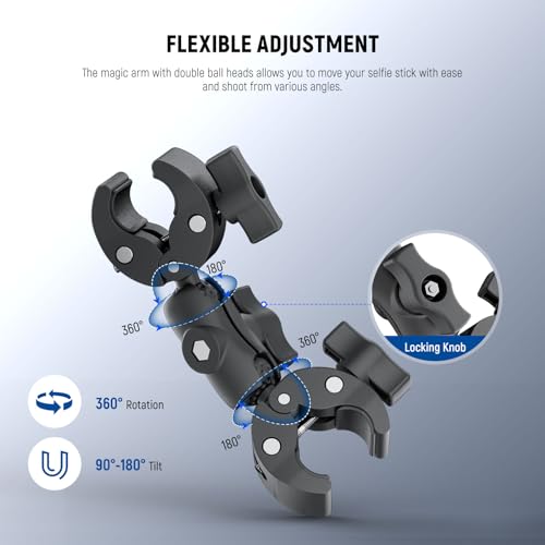 NEEWER BASICS Motorcycle Mount Accessories Kit, Invisible Selfie Stick, Bike Handlebar Mount, Compatible with Insta360 DJI OSMO 360 Pocket 3 Action Cam for POV Video Recording, GP-32