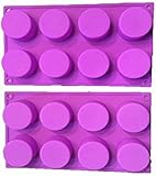 RETON (2 Pack) 8-Cavity Round Silicone Mold for Soap, Cake, Bread, Cupcake, Cheesecake, Cornbread, Muffin, Brownie, and More