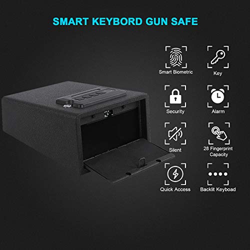 Dalmbox Biometric Gun Safe Gun Vault Smart Quick Access Pistol Safe Handgun Lock Gun