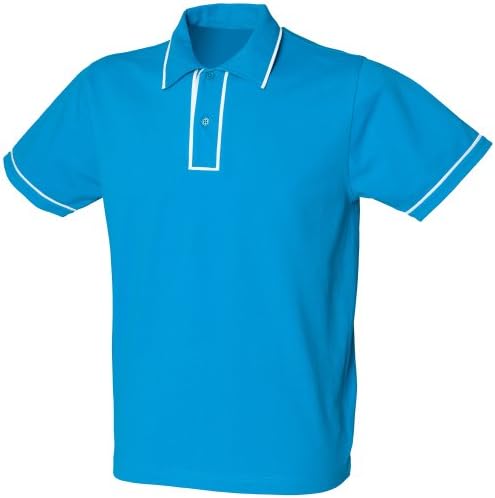 Skinni Fit Mens Contrast Piped Micro Pique Polo Shirt (M) (Sapphire/White)