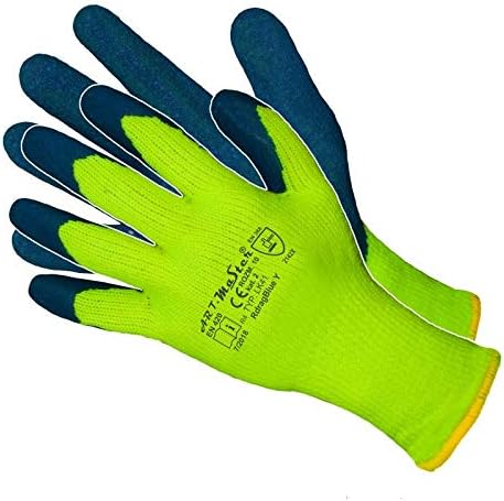 6 Pairs Thermo Latex Coated Gloves Warm Builders Grip Fingers Coated Palm HIGH VIS Yellow