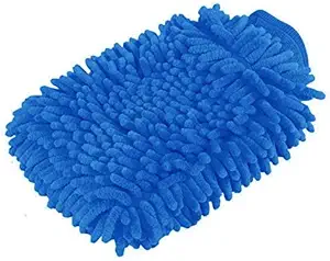 Premium car wash Microfiber Chenille mitt. Super auto Absorbent. Ultrafine Sponge Fiber Glove. Professional Cleaning at Home, Kitchen (Blue)