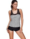 JOYMODE Two Pieces Wireless Removeable Padding Racerback Tankini With Boyshort Bottoms