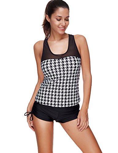JOYMODE Two Pieces Wireless Removeable Padding Racerback Tankini With Boyshort Bottoms