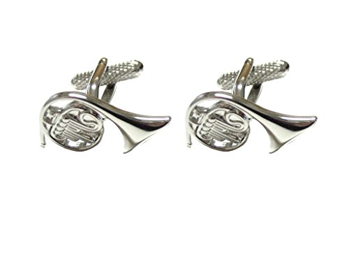Kiola Designs Silver Toned French Horn Music Instrument Cufflinks