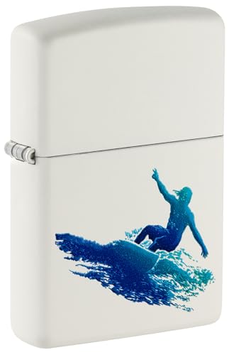 Encendedor a Prueba de Viento - Surfing Model - Acabado Blanco Mate con Color Image - Recargable - Reutilizable - Diseño a Prueba de Viento - Caja de Regalo - Hecho en EEUU