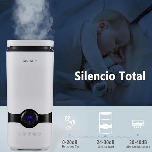 Glückluz Humidificador de Aire 4L para Dormitorio, Humidificador Ultrasónico y Difusor de Aromas con Boquilla 360° - Control de Humedad, Temporizador, Apagado Automático para un Ambiente Silencioso