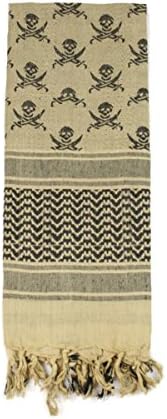 Charlie Delta Tactical Shemagh, Kafiya, Skulls and Crossed Swords, Khaki