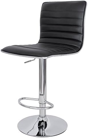 Flourish Office Synthetic Leather Swivel Air Lift Adjustable Hydraulic Bar Stool With Back Dining Chair Black