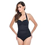 Raintropical Elegant Inspired Retro Vintage One Piece Pin Up Monokinis Swimsuit. (black, 4XL:(US14-16))