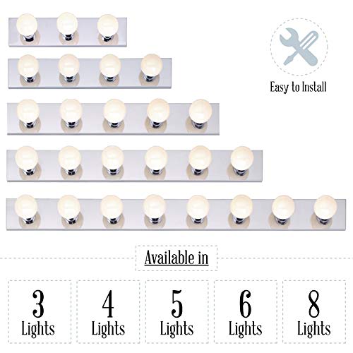Dysmio Lighting Four Light Vanity Strip - Hollywood Style Mirror Fixture with Chrome Plates - Salon-Grade Accessories for Bedroom, Bathroom, Dressing Room, Makeup Studio - 24 x 4.25 Inches - Set of 2