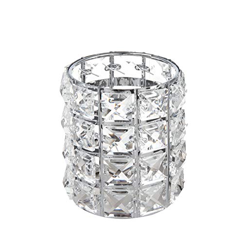Feyarl 2pcs Crystal Beads Makeup Brush Holder Silver Bling Handcrafted Comb Brush Pen Pencil Holder Pot Cup Storage Cosmetic Tools Organizer Container Candle Holder for Bedroom Dresser Bathroom Office