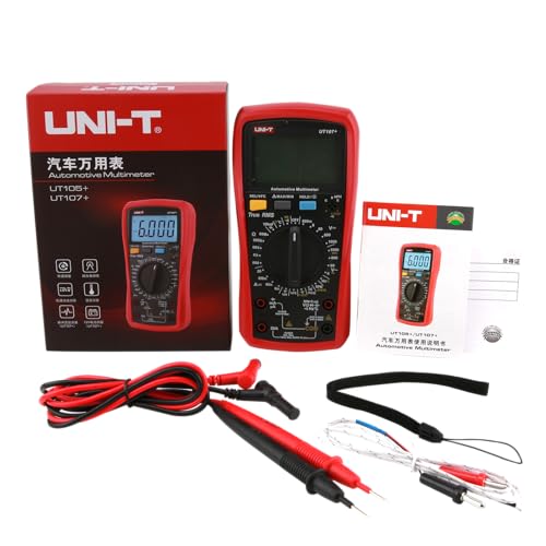 UNI-T UT107+ Digital Automotive Multimeter TRMS 6000 Counts 1000V 20A AC/DC Voltmeter Ammeter 12V Battery Tester Accurately Measure Pulse Width Dwell Angle RPM Duty-Cycle Capacitance For Automotive