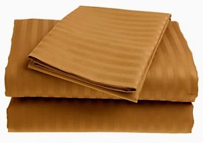 ELEGANCE HOMESPELL 500 Thread Count Bed Sheet Set Egyptian Cotton Sateen Stripe Copper (Queen).