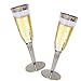 Hard Plastic Champagne Flutes With Silver Rim And Base. 6 Ounce Capacity, Set of 16 Disposable Glass Drinkware.