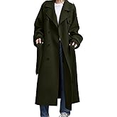 chouyatou Women's Winter Double Breasted Wool Coat Long Sleeve Notch Lapel Midi Long Winter Trench Coat with Belt