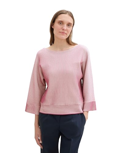 TOM TAILOR Damen Pullover mit Fledermaus-Ärmeln,36339 - pink Striped Knit Design, L