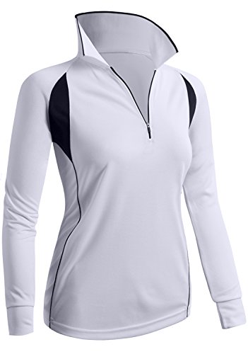 CLOVERY Golf Wear Moisture Wicking Long Sleeve Zipup POLO Shirt WHITE US M/Tag M