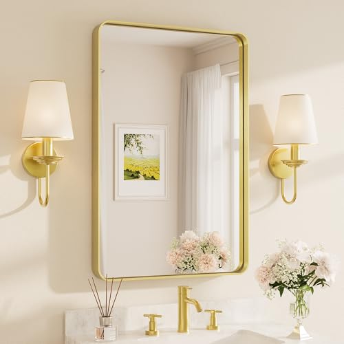 TETOTE Brushed Gold 24x36 Inch Wall Mirror