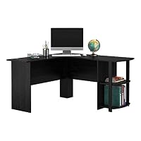 SZD L-Shaped Corner Table 53"+53", Computer Deck Home Office Workstation with Two-Layer Bookshelves, Black