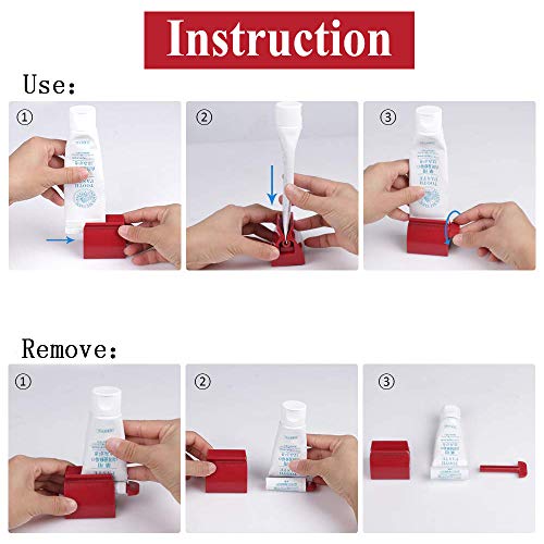 ONDY 2PCS Rolling Tube Toothpaste Squeezer,Heavy-Duty Toothpaste Dispenser with Rubber Pad Multi-Function Squeezer for Cleansing Foam,Hair Gel,Cosmetic Samples,Ointments (Red and White)