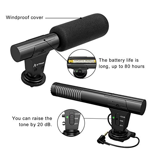 Artman Camera Video Microphone,Interview Video Mic Recording Voice Microphones for Gopro Hero 5/6/7,Canon,Nikon,Sony and More DSLR Camera/Camcorders (with 3.5mm Interface)
