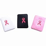 COOLOMG (Pack of 2) 3.5Inch Cotton Towel Wrist Sweatband Wristbands Breast Cancer Awareness Pink Ribbon in 3 Colors