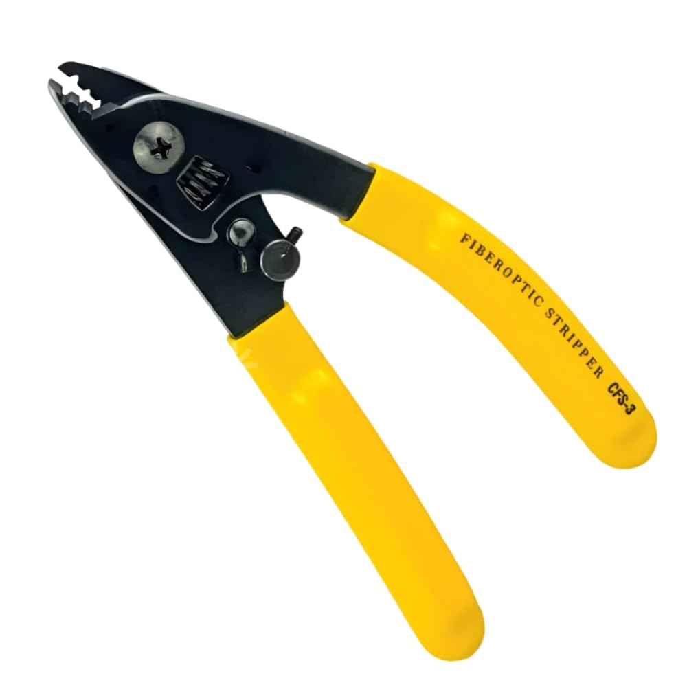 FIBAsource Fiber Optic Stripper – Three-Hole Pigtail Pliers for 125μm & 250μm Coating, Precision Tool for FTTH/FTTP/CATV Cable Stripping, Ergonomic Grip, 165mm